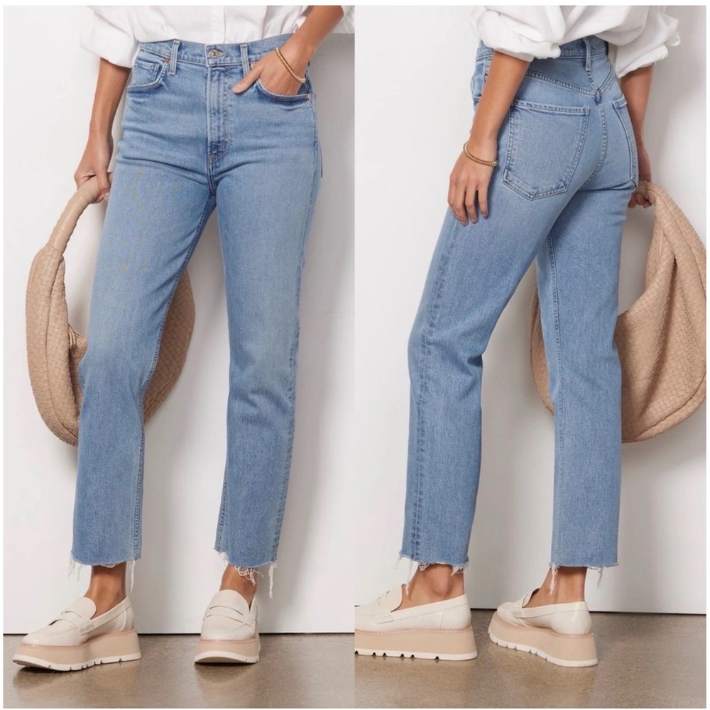 Citizens of Humanity Size 23 Daphne Crop High Rise Straight Leg Jeans Blue Denim